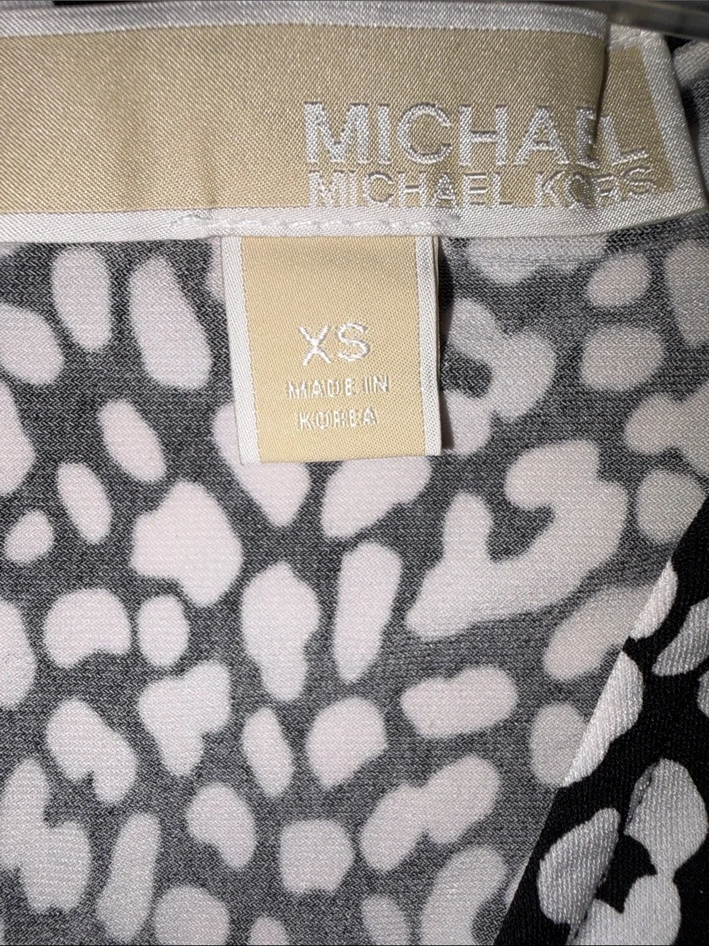 Michael Kors Black & White Printed Long Sleeve V-Neck Dress juniors xs